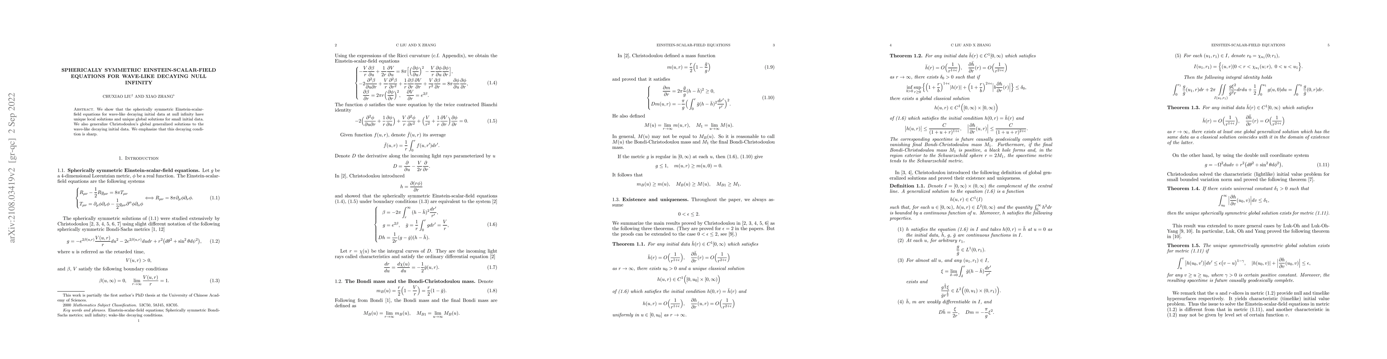 Thumbnail for Spherically symmetric Einstein-scalar-field equations for wave-like
  decaying null infinity
