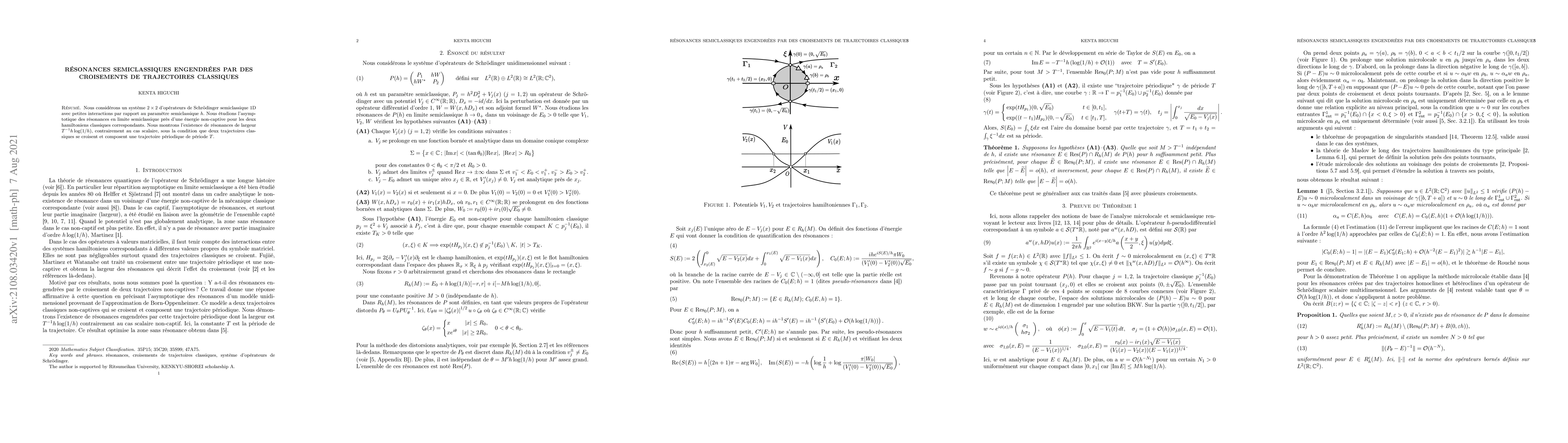 Thumbnail for R\'esonances Semiclassiques Engendr\'ees par des Croisements de
  Trajectoires Classiques