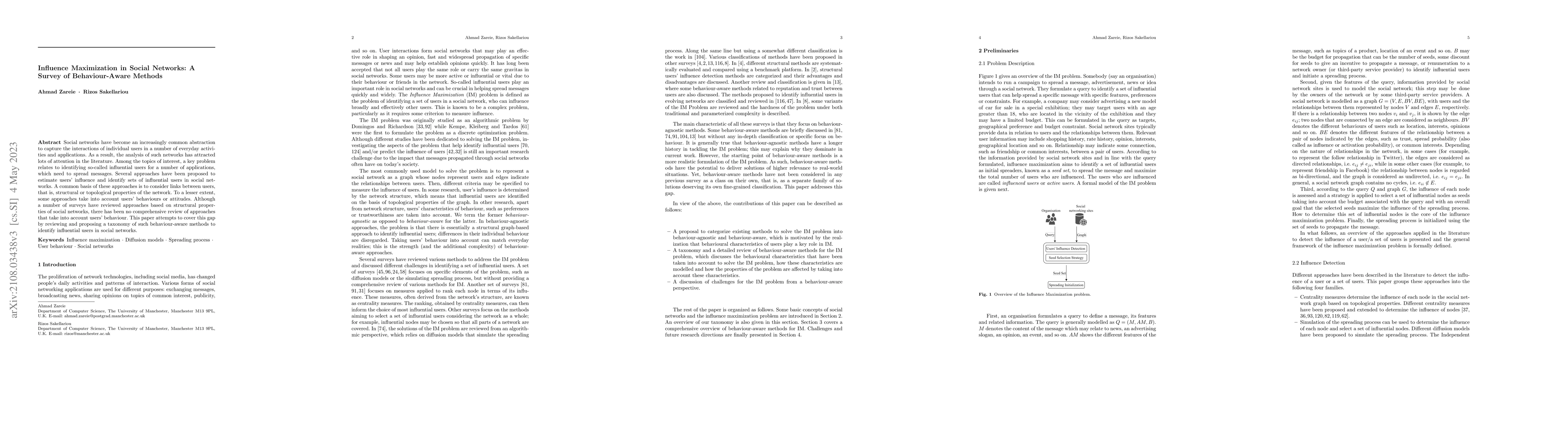 Thumbnail for Influence Maximization in Social Networks: A Survey of Behaviour-Aware
  Methods