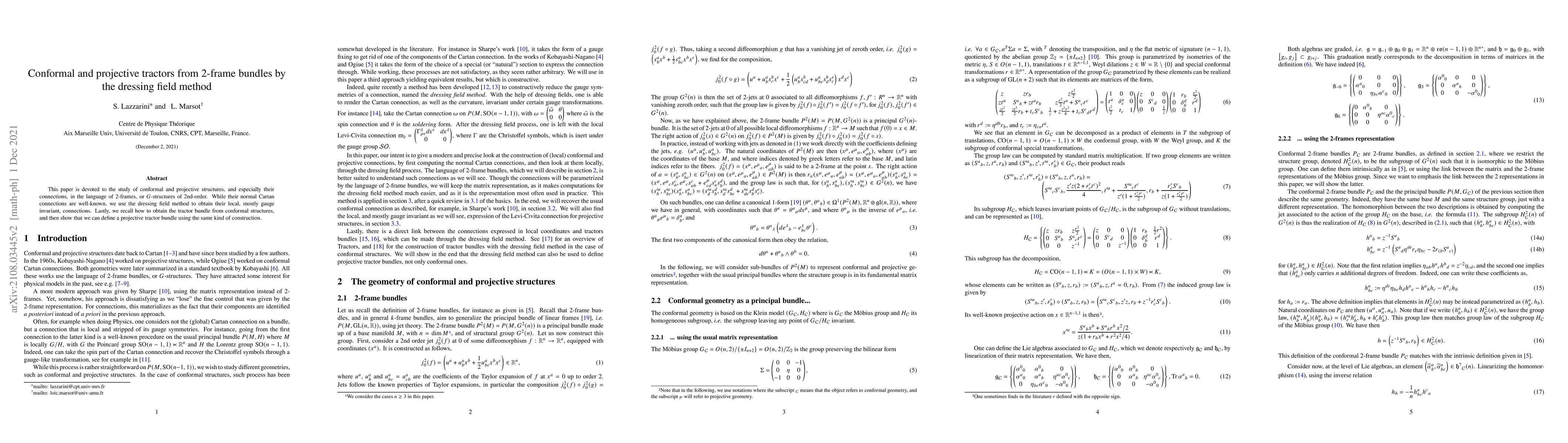 Thumbnail for Conformal and projective tractors from 2-frame bundles by the dressing
  field method