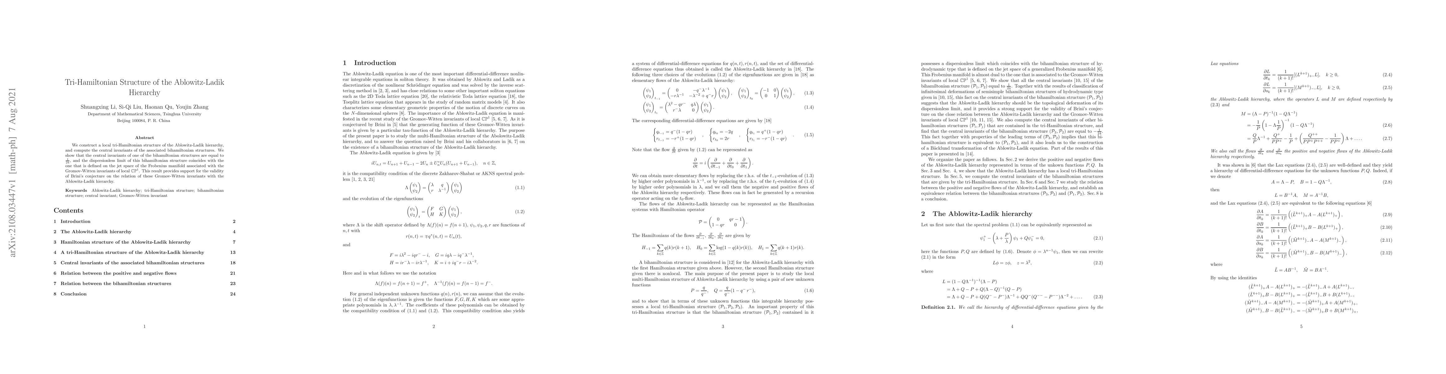 Thumbnail for Tri-Hamiltonian Structure of the Ablowitz-Ladik Hierarchy