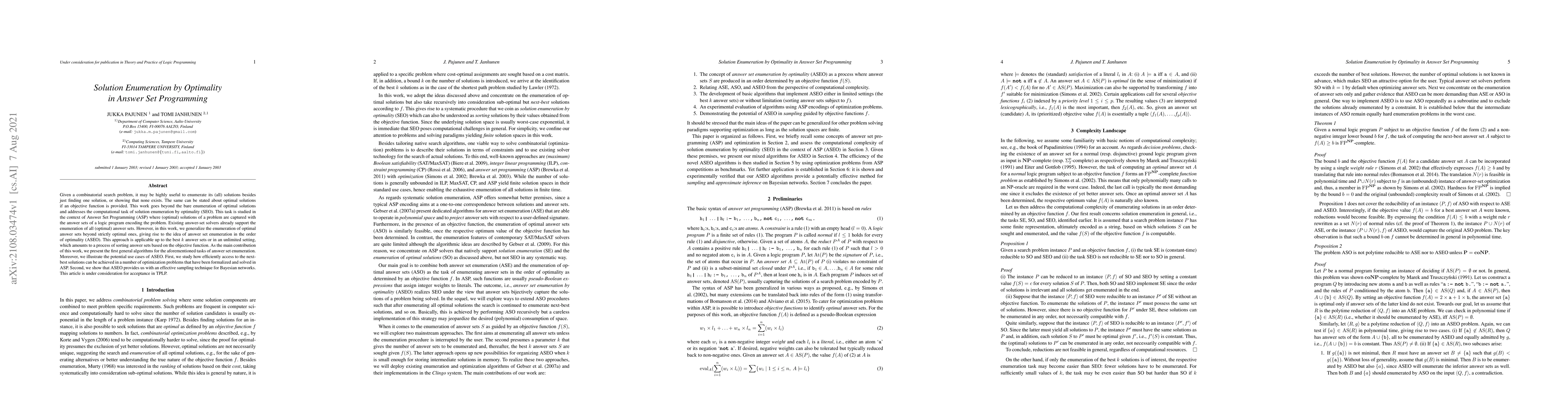 Thumbnail for Solution Enumeration by Optimality in Answer Set Programming