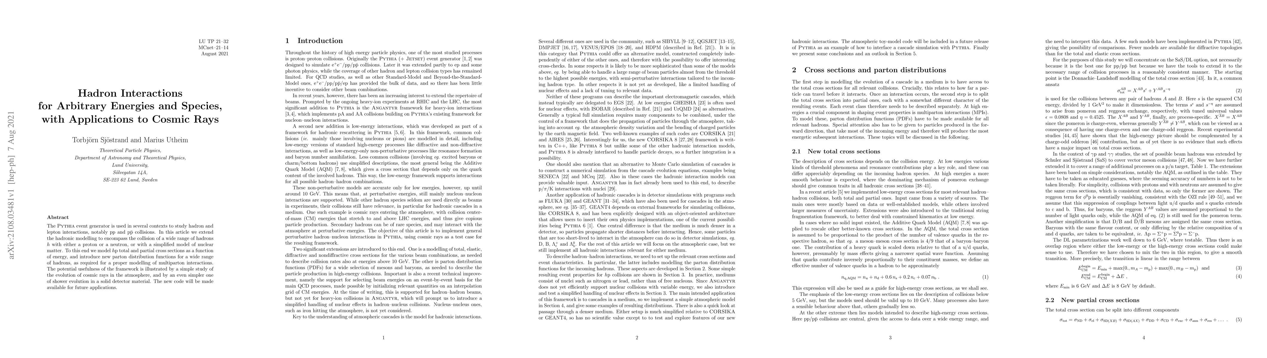 Thumbnail for Hadron Interactions for Arbitrary Energies and Species, with
  Applications to Cosmic rays