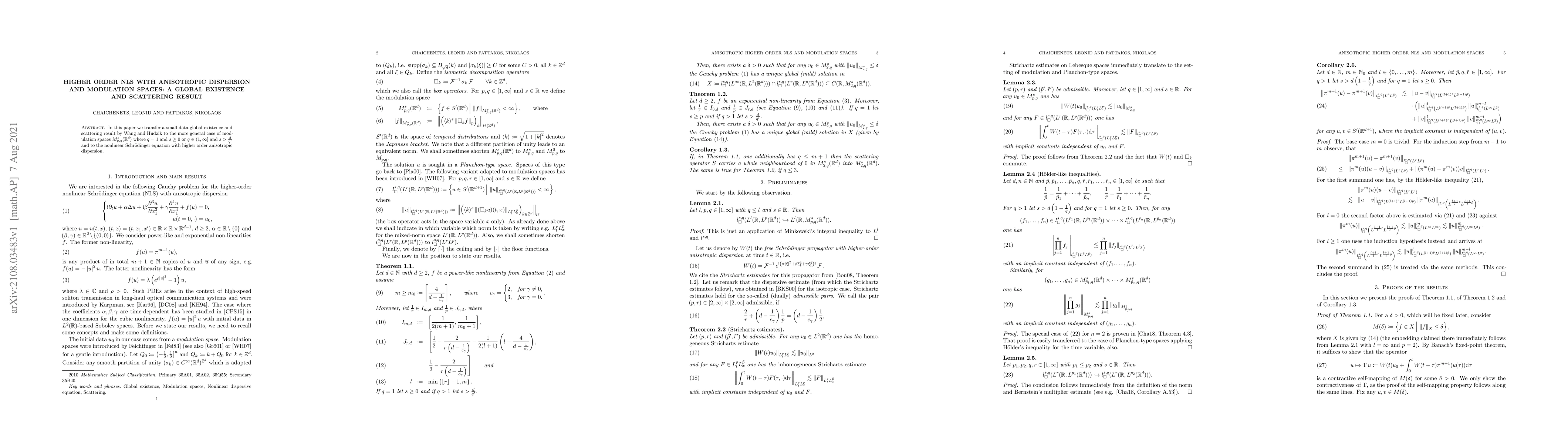 Thumbnail for Higher order NLS with anisotropic dispersion and modulation spaces: a
  global existence and scattering result