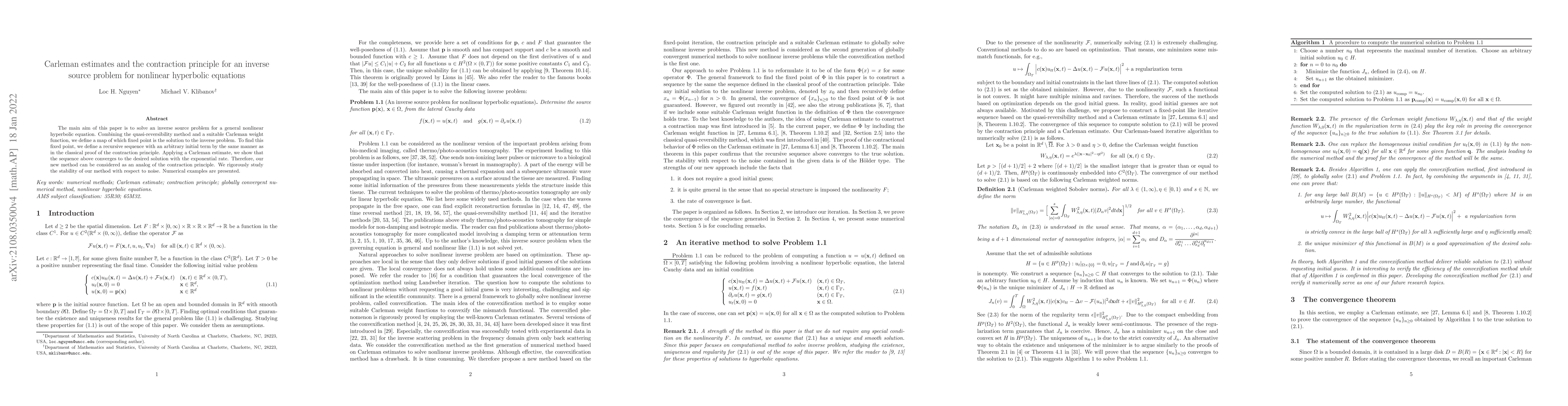 Thumbnail for Carleman estimates and the contraction principle for an inverse source
  problem for nonlinear hyperbolic equation