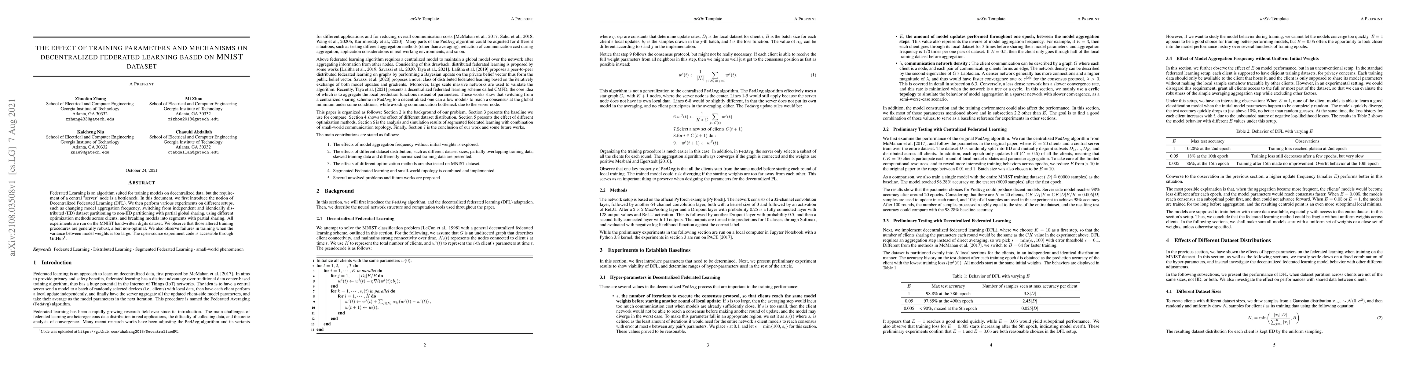 Thumbnail for The Effect of Training Parameters and Mechanisms on Decentralized
  Federated Learning based on MNIST Dataset