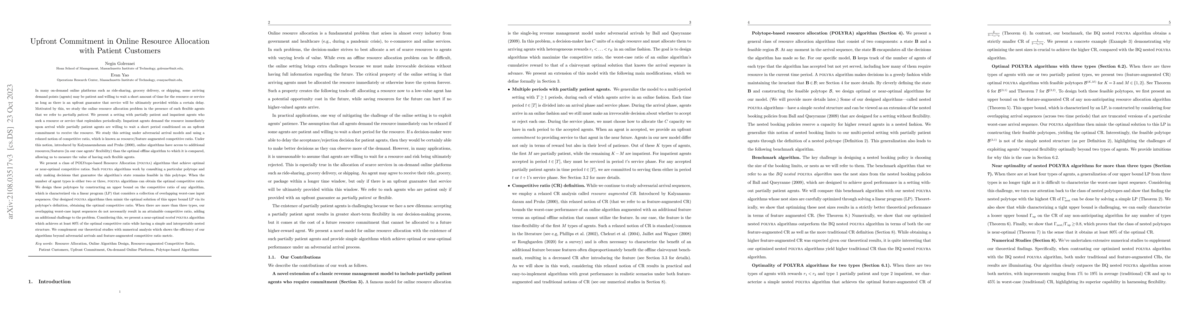 Thumbnail for Upfront Commitment in Online Resource Allocation with Patient Customers