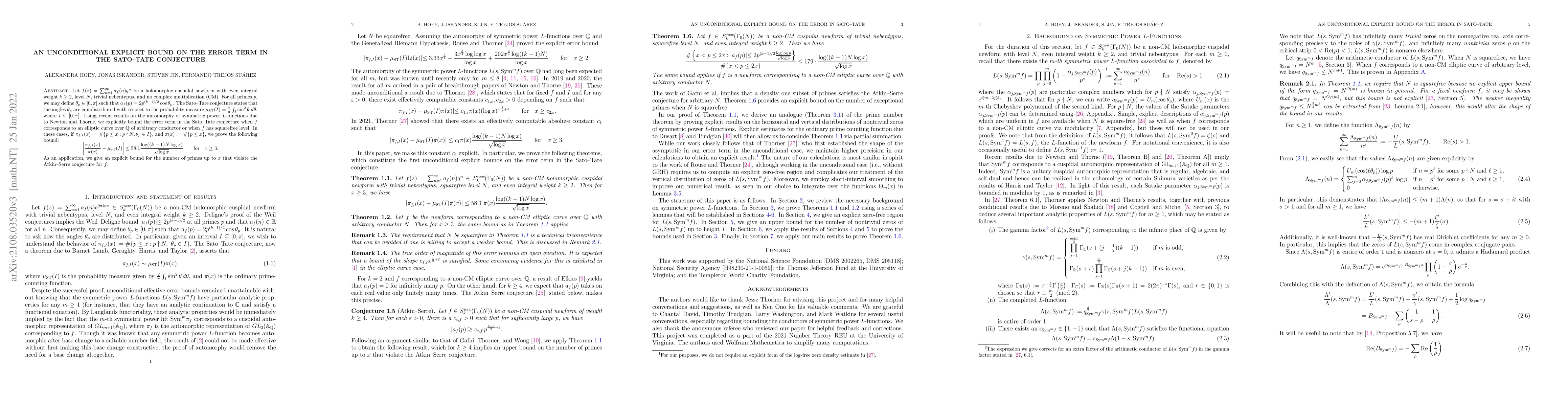 Thumbnail for An unconditional explicit bound on the error term in the Sato-Tate
  conjecture
