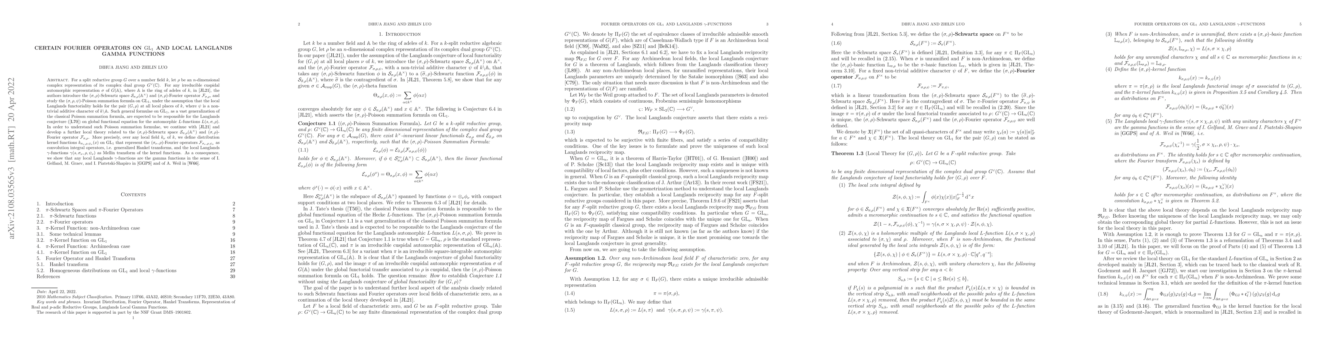 Thumbnail for Certain Fourier Operators on $\mathrm{GL}_1$ and Local Langlands Gamma
  functions
