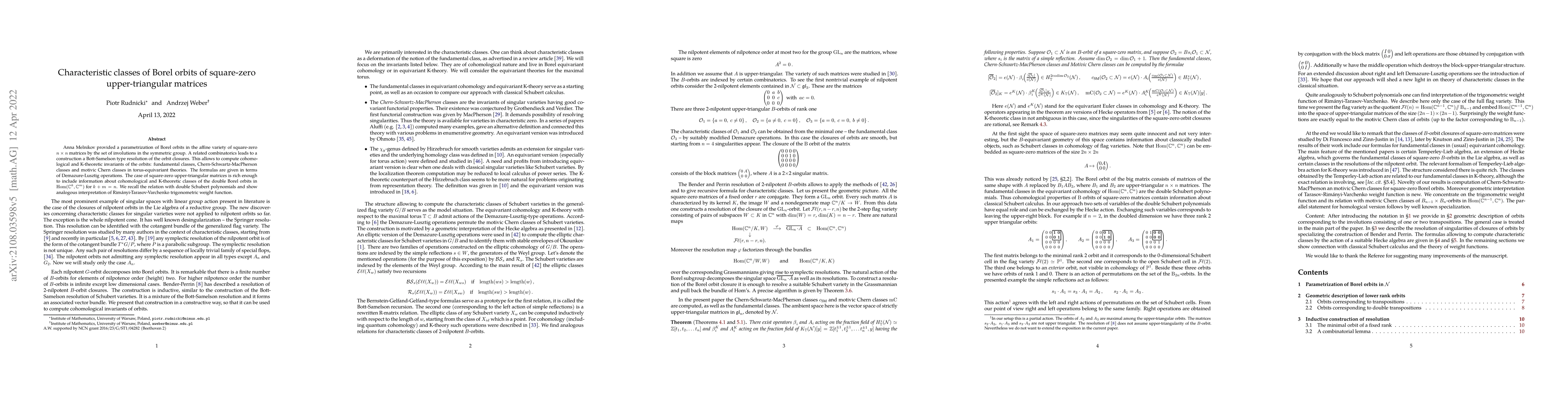 Thumbnail for Characteristic classes of Borel orbits of square-zero upper-triangular
  matrices