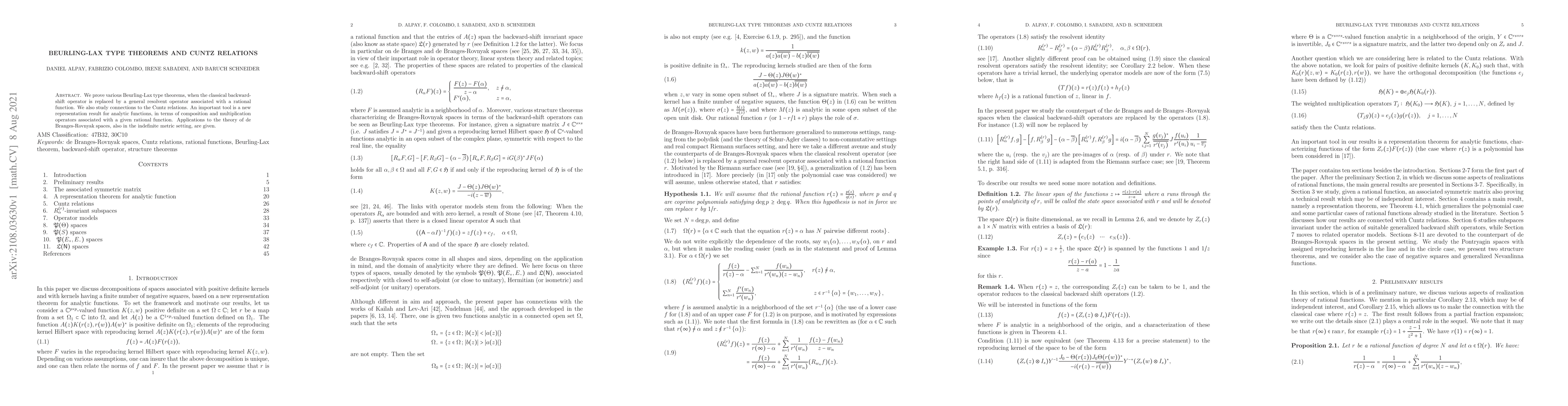 Thumbnail for Beurling-Lax type theorems and Cuntz relations