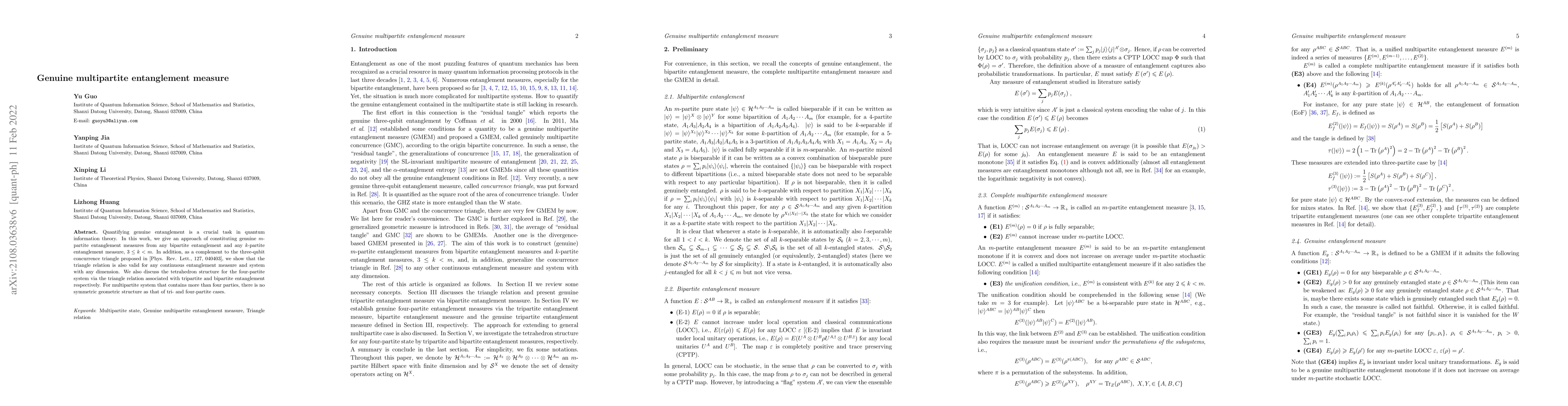 Thumbnail for Genuine multipartite entanglement measure