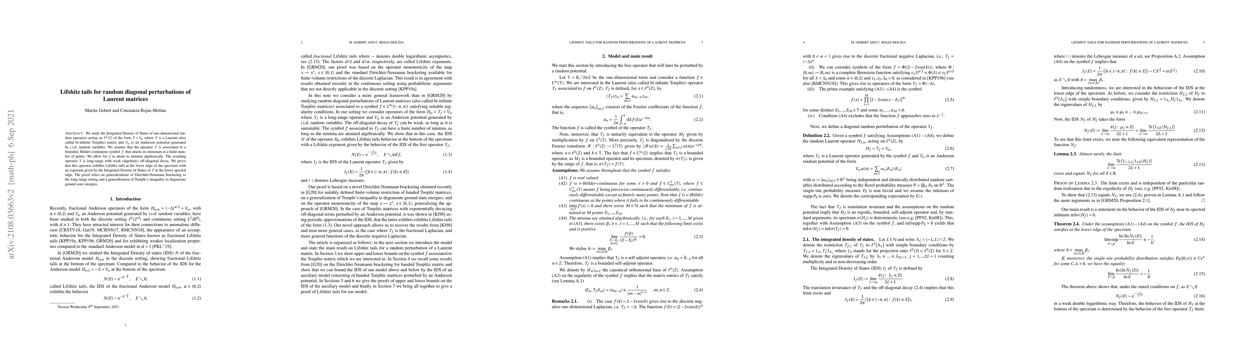 Thumbnail for Lifshitz tails for random diagonal perturbations of Laurent matrices