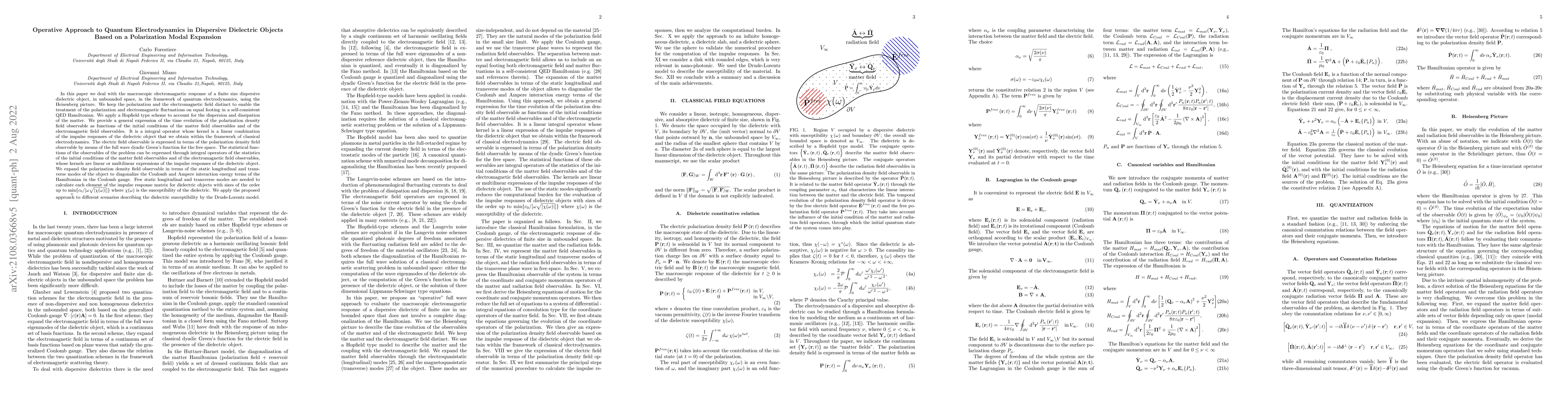 Thumbnail for Operative Approach to Quantum Electrodynamics in Dispersive Dielectric
  Objects Based on a Polarization Modal Expansion