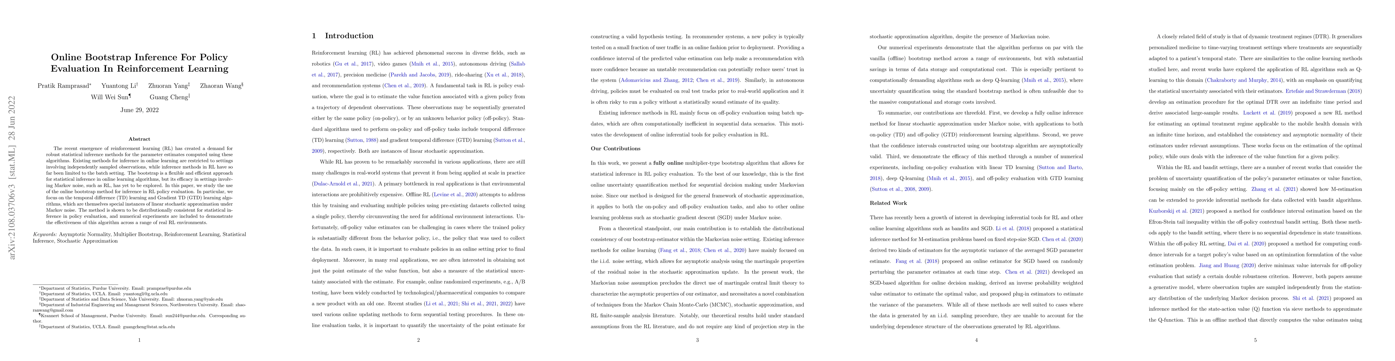 Thumbnail for Online Bootstrap Inference For Policy Evaluation in Reinforcement
  Learning