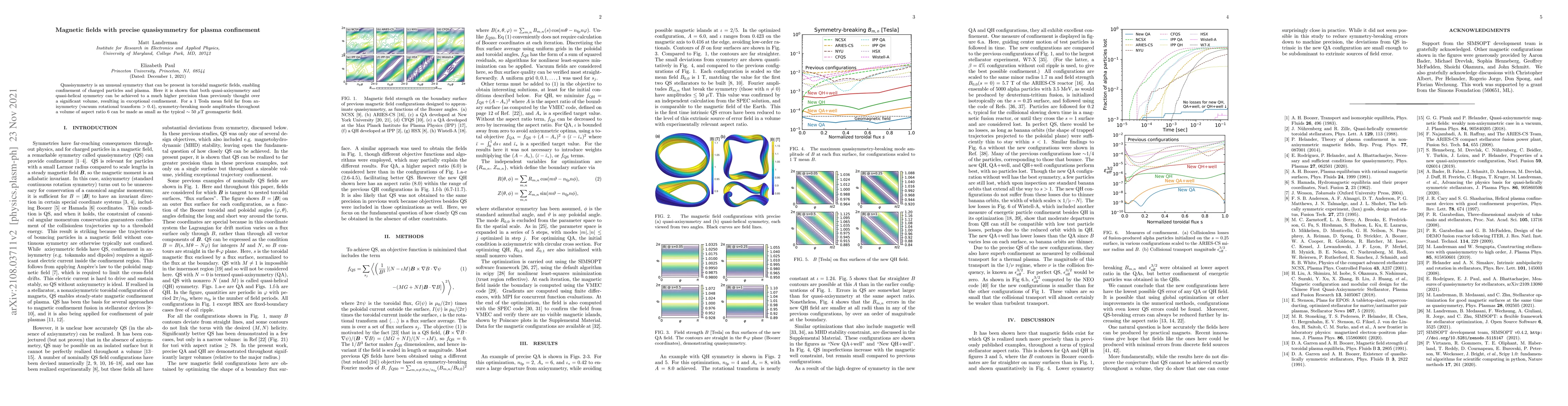 Thumbnail for Magnetic fields with precise quasisymmetry for plasma confinement