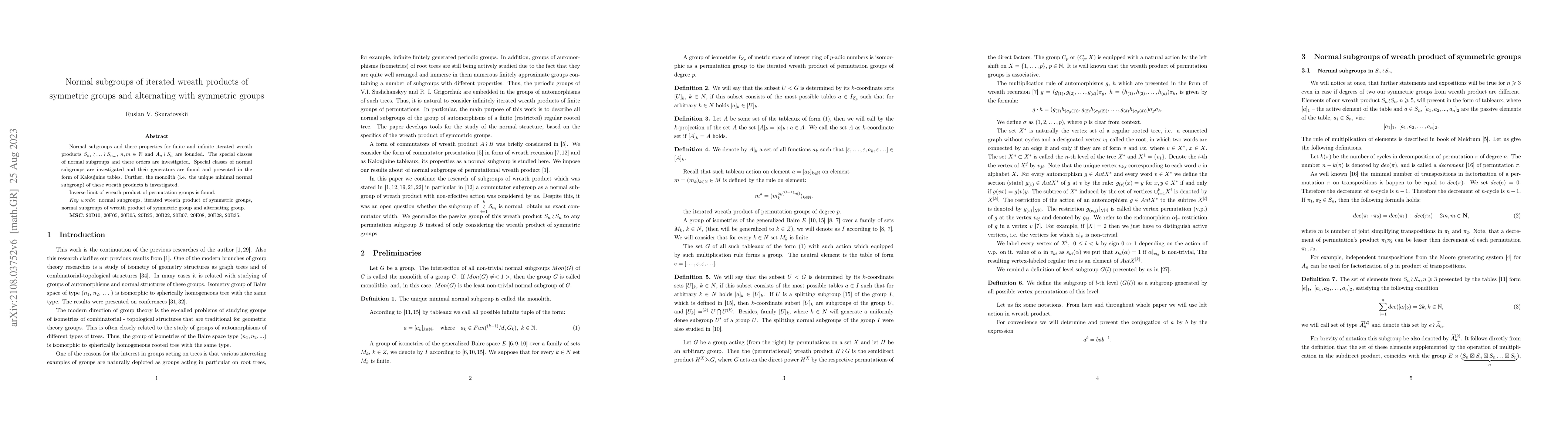 Thumbnail for Normal subgroups of iterated wreath products of symmetric groups and
  alternating with symmetric groups