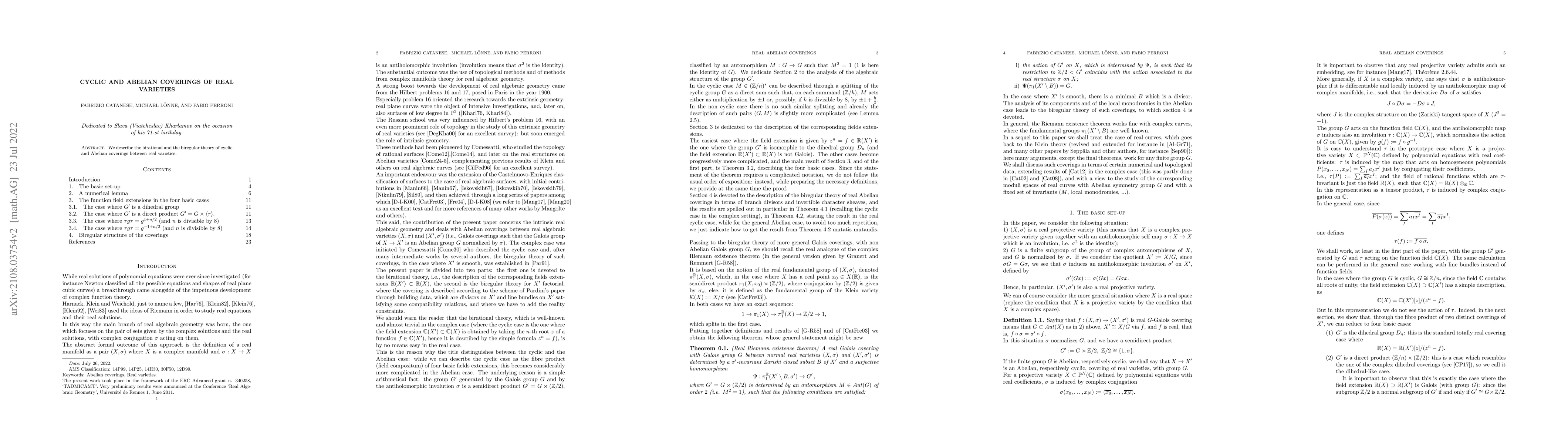 Thumbnail for Cyclic and Abelian coverings of real varieties
