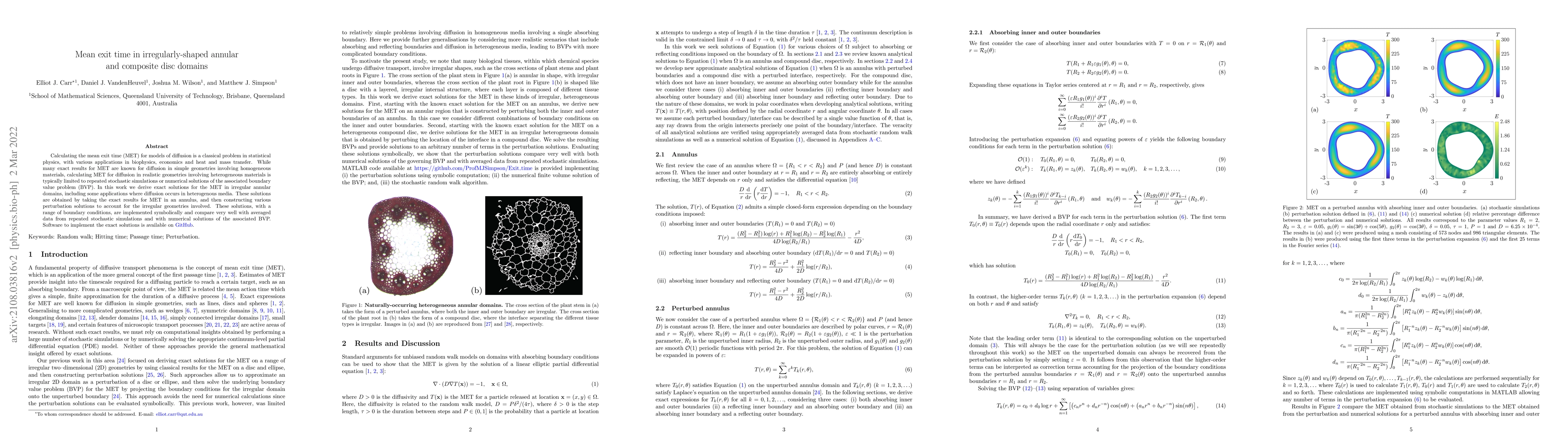 Thumbnail for Mean exit time in irregularly-shaped annular and composite disc domains