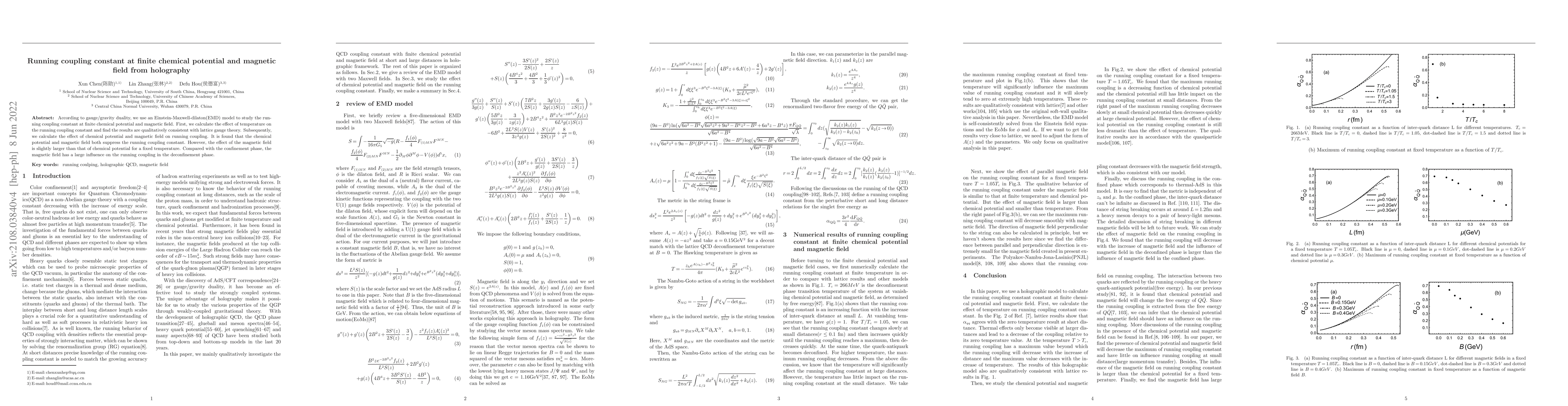 Thumbnail for Running coupling constant at finite chemical potential and magnetic
  field from holography