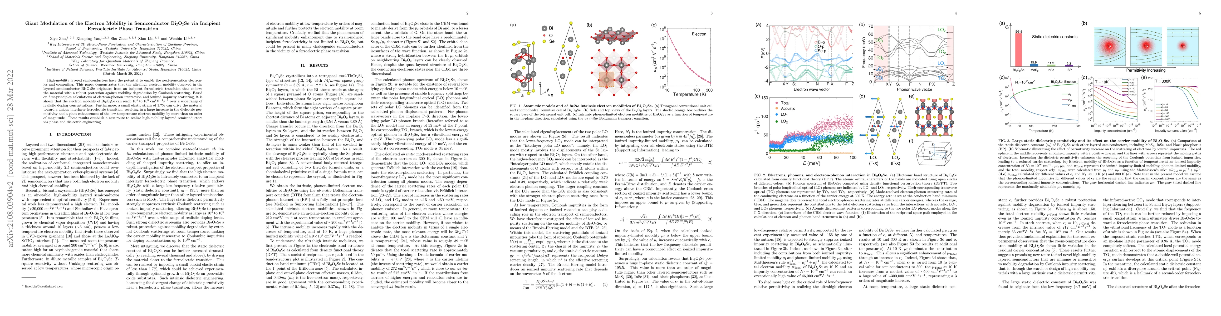 Thumbnail for Giant modulation of the electron mobility in semiconductor Bi$_2$O$_2$Se
  via incipient ferroelectric phase transition