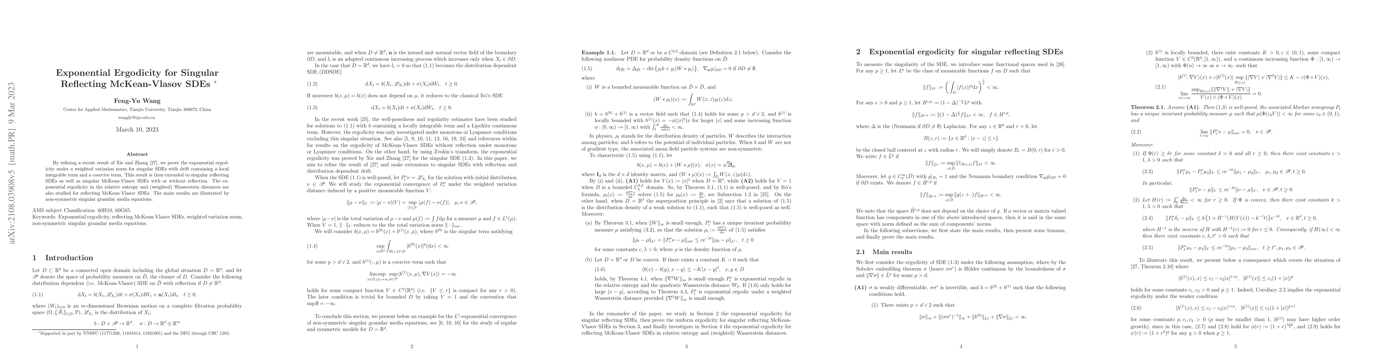 Thumbnail for Exponential Ergodicity for Singular Reflecting McKean-Vlasov SDEs