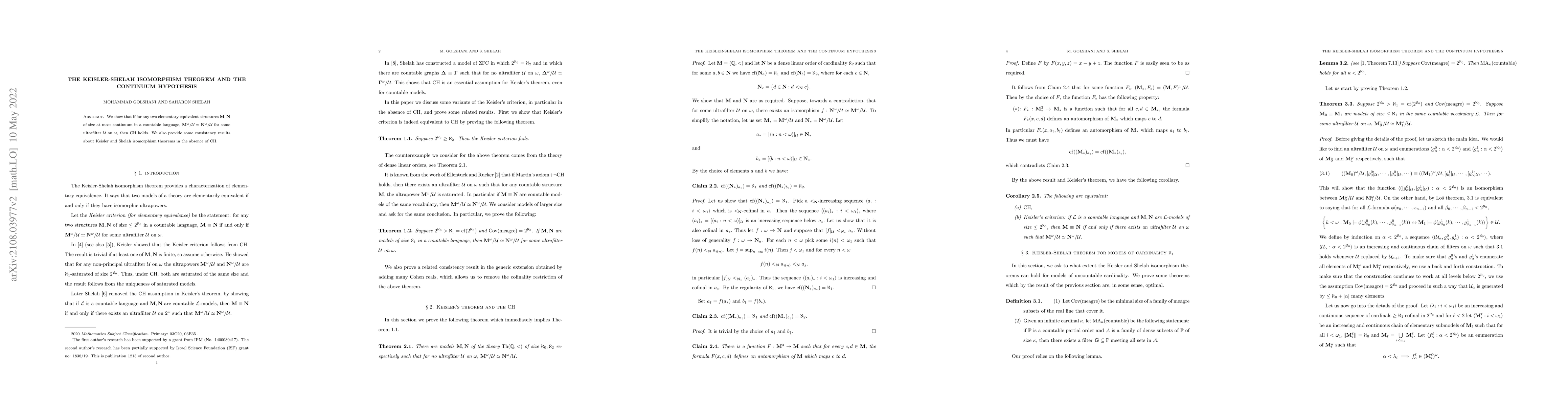 Thumbnail for The Keisler-Shelah isomorphism theorem and the continuum hypothesis
