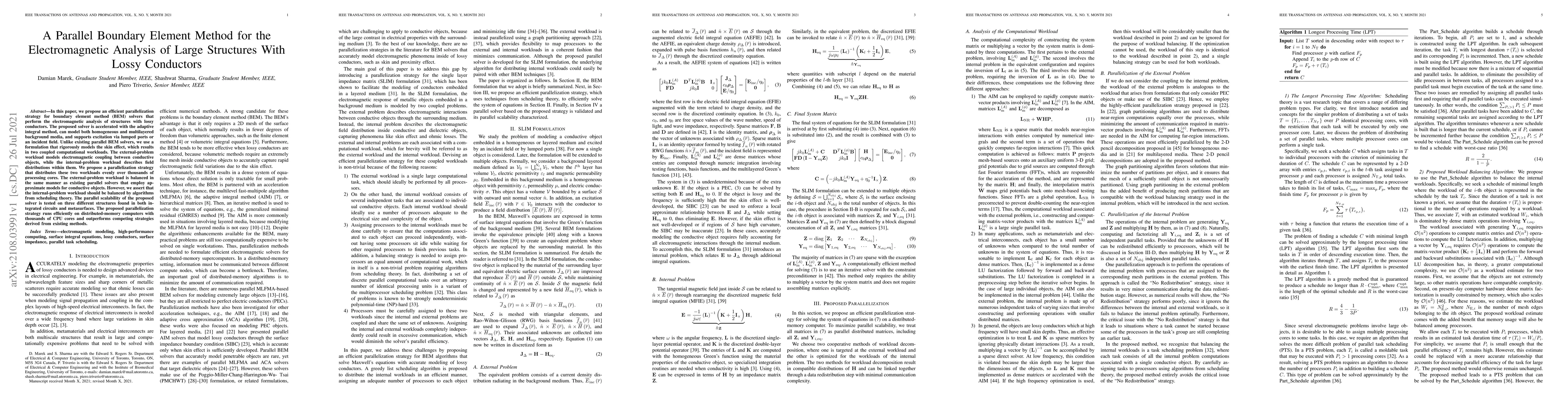 Thumbnail for A Parallel Boundary Element Method for the Electromagnetic Analysis of
  Large Structures With Lossy Conductors