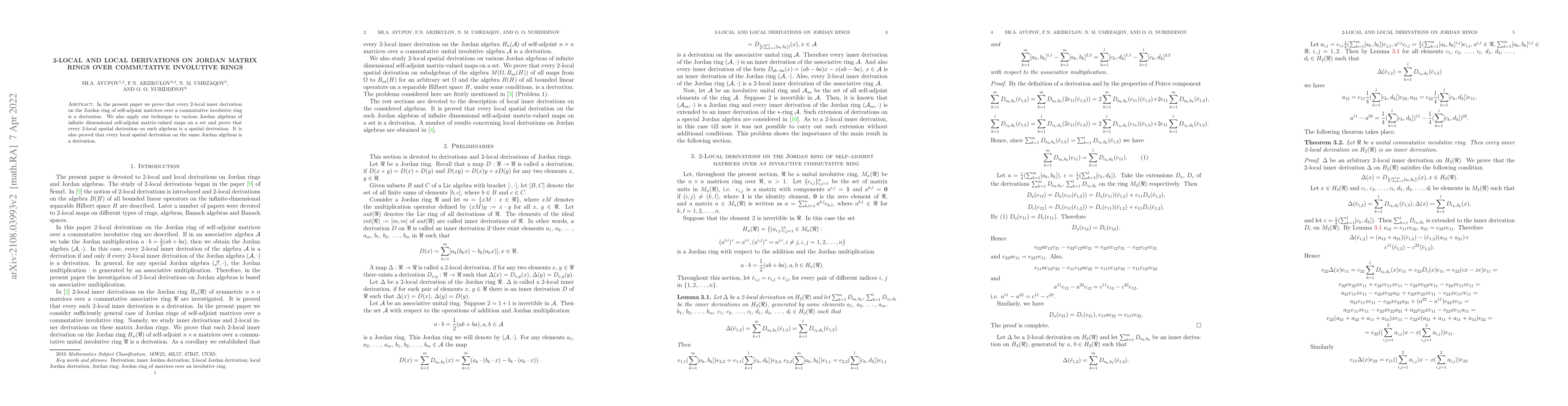 Thumbnail for 2-Local and local derivations on Jordan matrix rings over commutative
  involutive rings