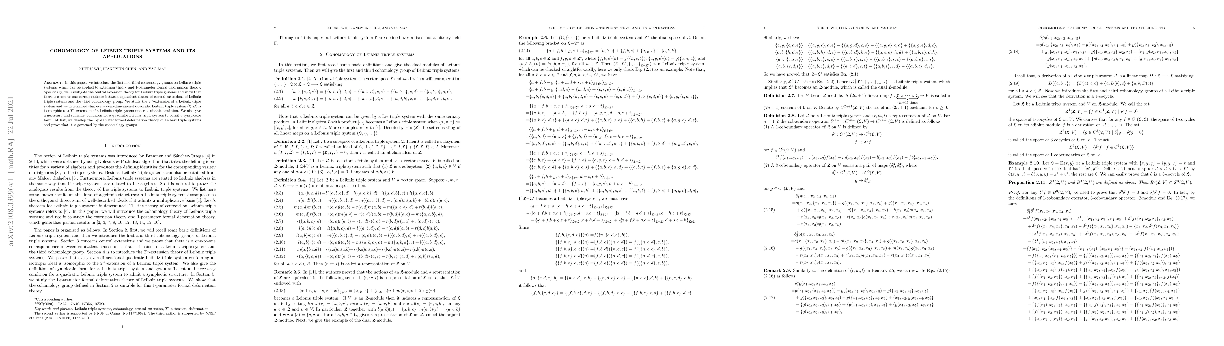 Thumbnail for Cohomology of Leibniz Triple Systems and its applications