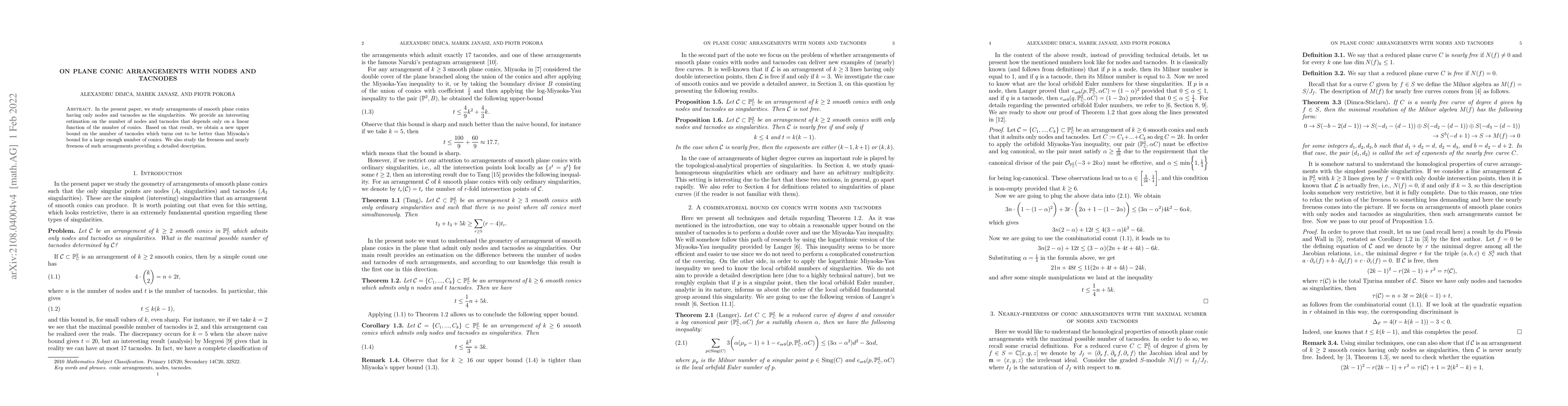 Thumbnail for On plane conic arrangements with nodes and tacnodes