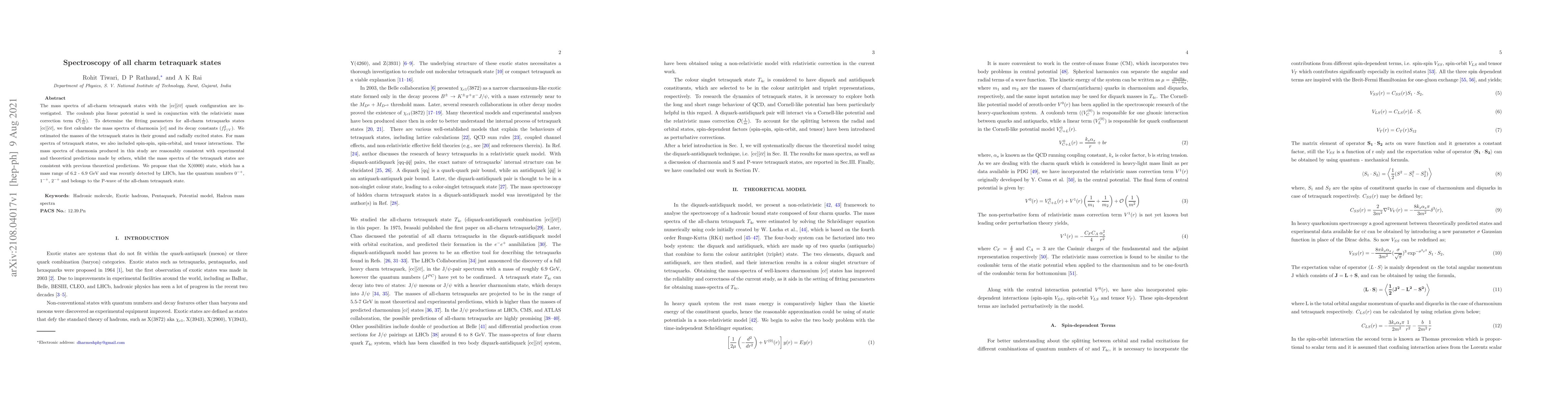 Thumbnail for Spectroscopy of all charm tetraquark states