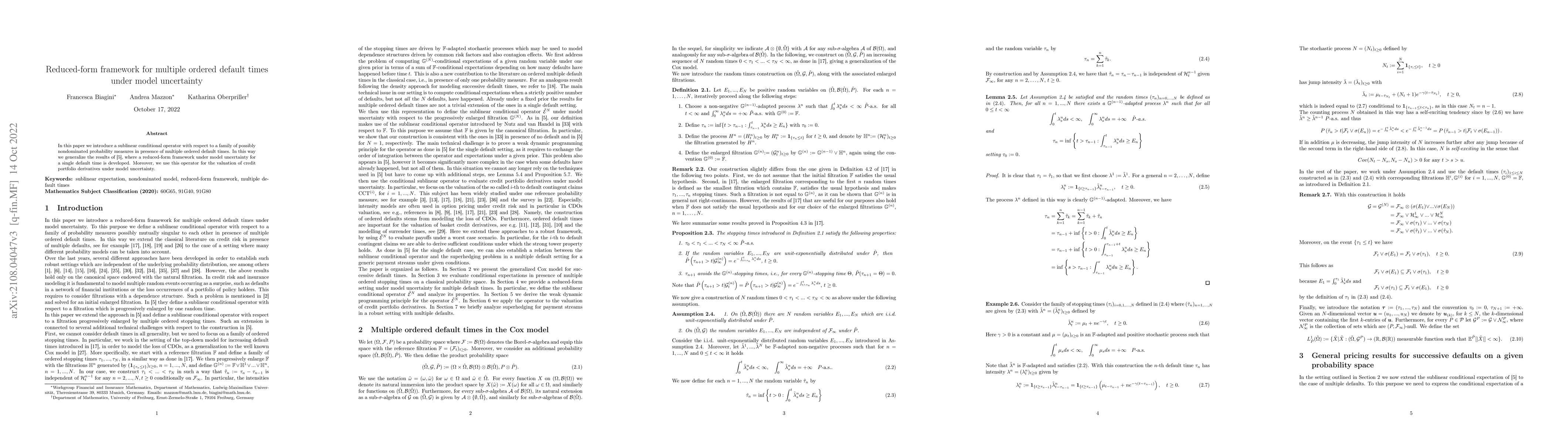 Thumbnail for Reduced-form framework for multiple ordered default times under model
  uncertainty