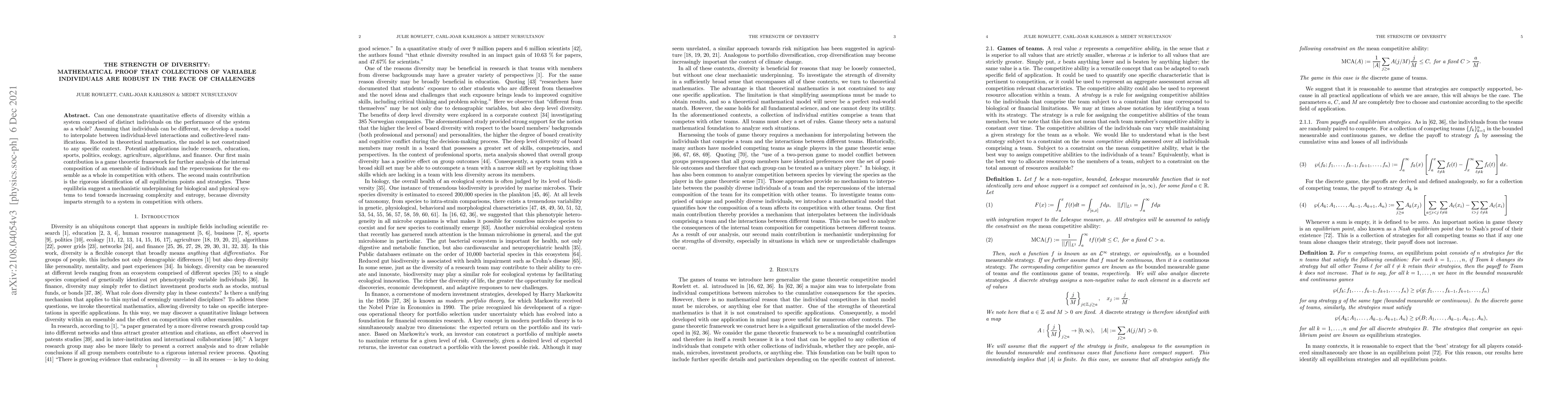Thumbnail for The strength of diversity: mathematical proof that collections of
  variable individuals are robust in the face of challenges