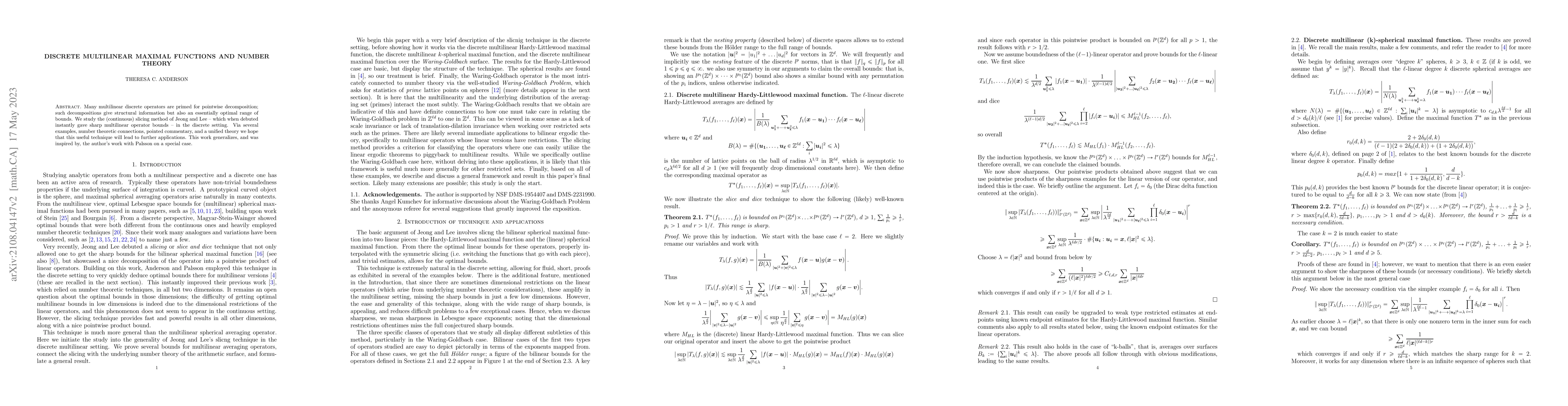 Thumbnail for Discrete multilinear maximal functions and number theory