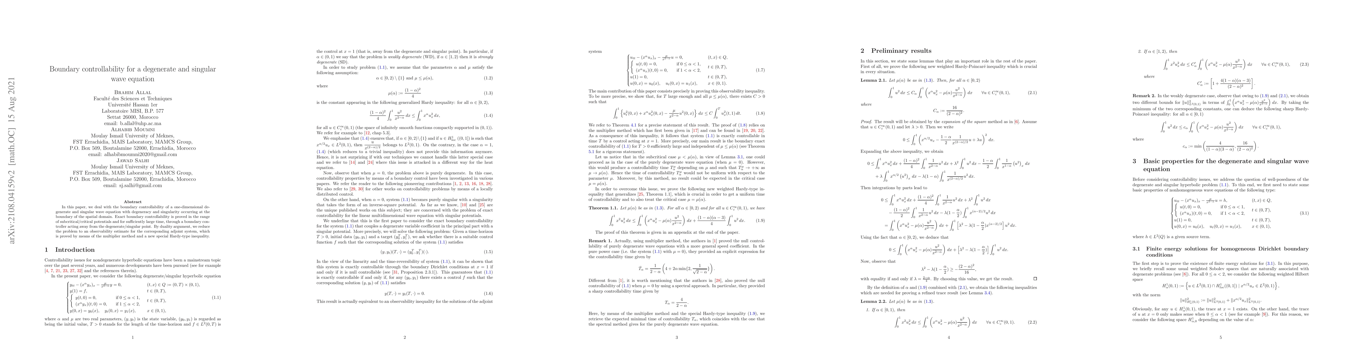 Thumbnail for Boundary controllability for a degenerate and singular wave equation