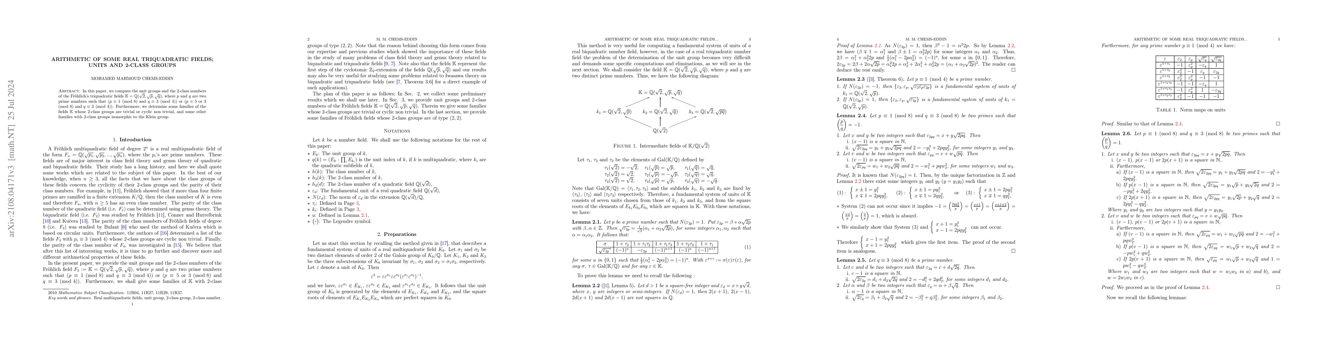 Thumbnail for Arithmetic of some real triquadratic fields; Units and 2-class groups