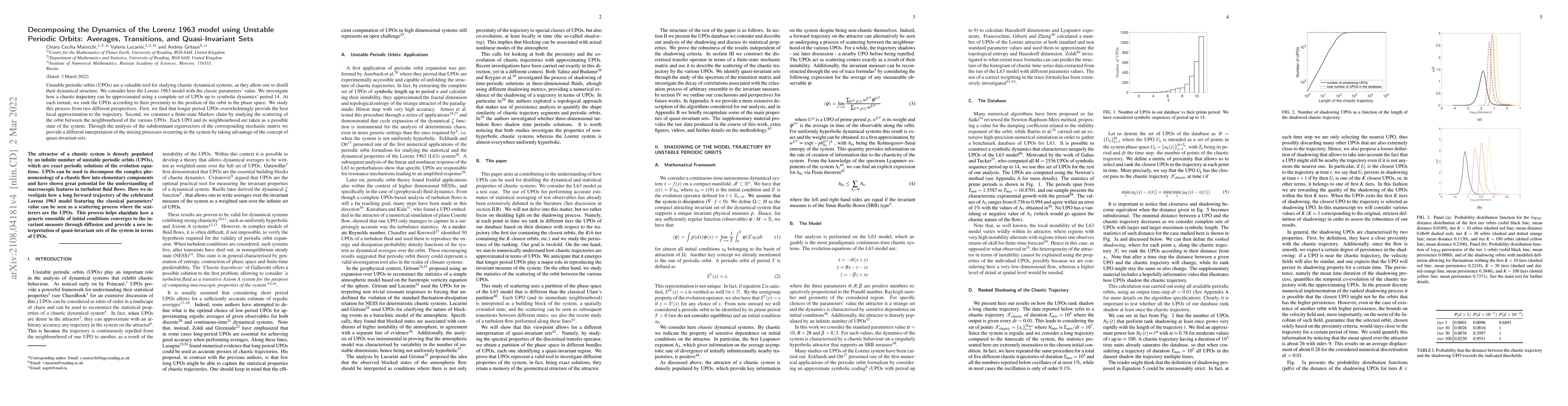 Thumbnail for Decomposing the Dynamics of the Lorenz 1963 model using Unstable
  Periodic Orbits: Averages, Transitions, and Quasi-Invariant Sets
