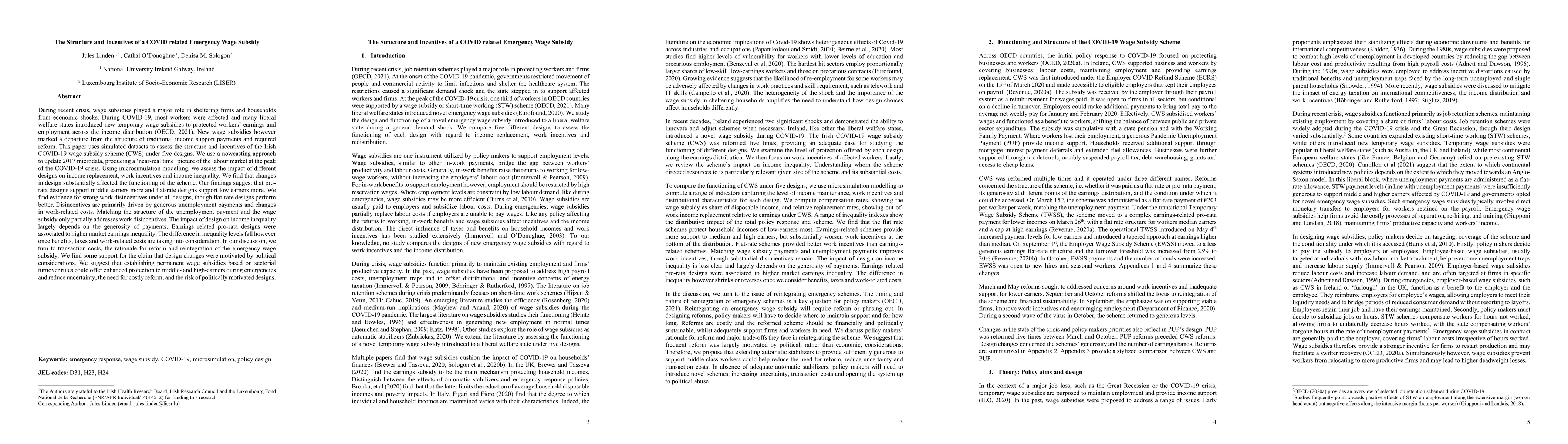 Thumbnail for The Structure and Incentives of a COVID related Emergency Wage Subsidy