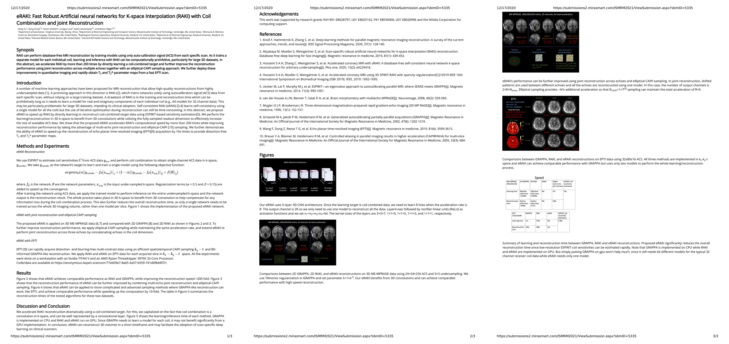 Thumbnail for eRAKI: Fast Robust Artificial neural networks for K-space Interpolation
  (RAKI) with Coil Combination and Joint Reconstruction