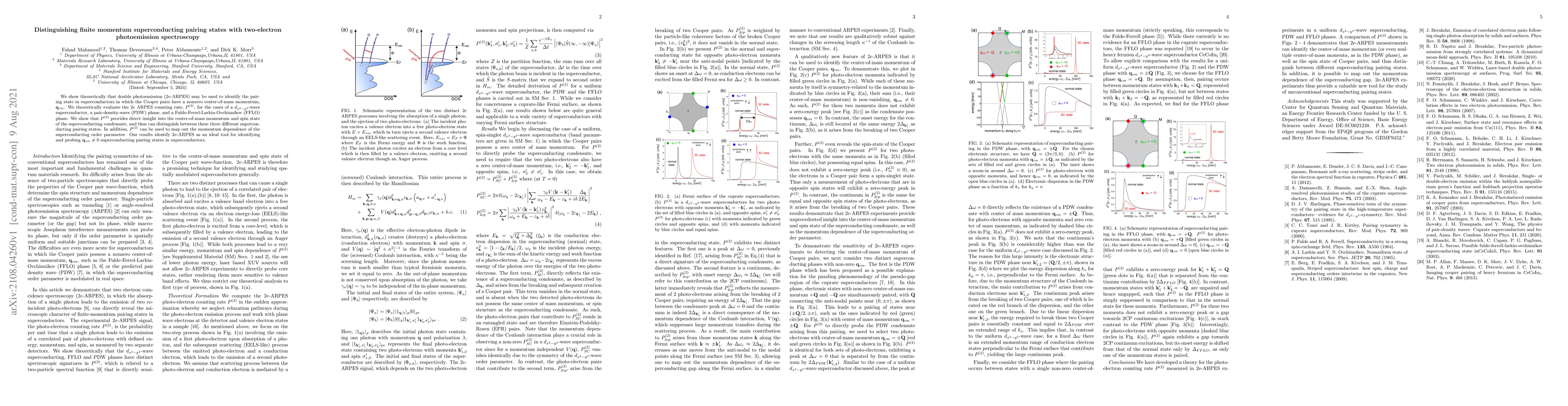 Thumbnail for Distinguishing finite momentum superconducting pairing states with
  two-electron photoemission spectroscopy
