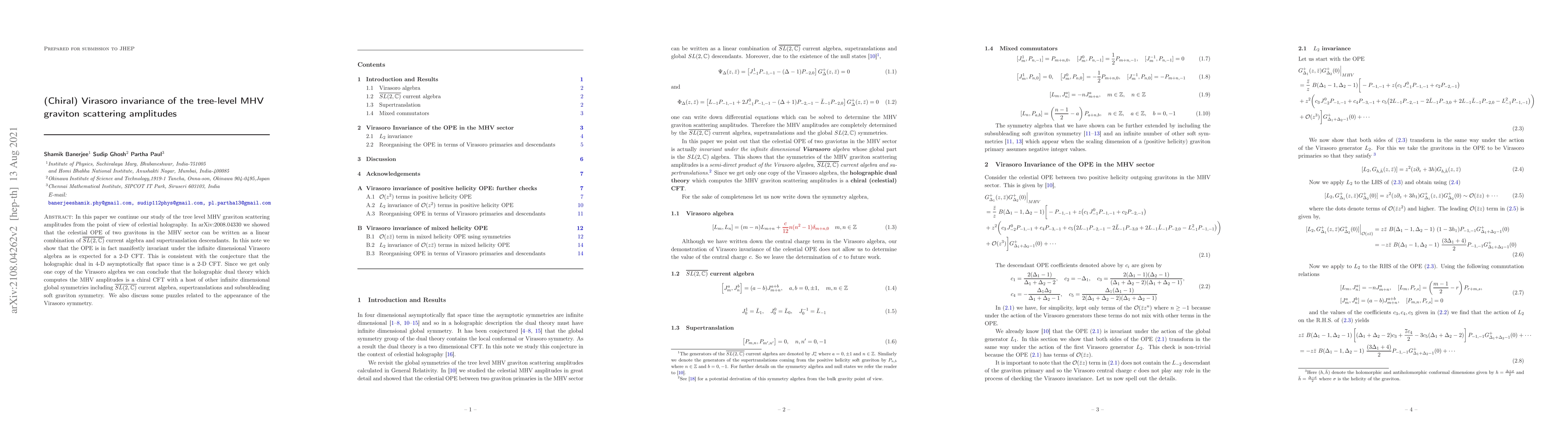 Thumbnail for (Chiral) Virasoro invariance of the tree-level MHV graviton scattering
  amplitudes