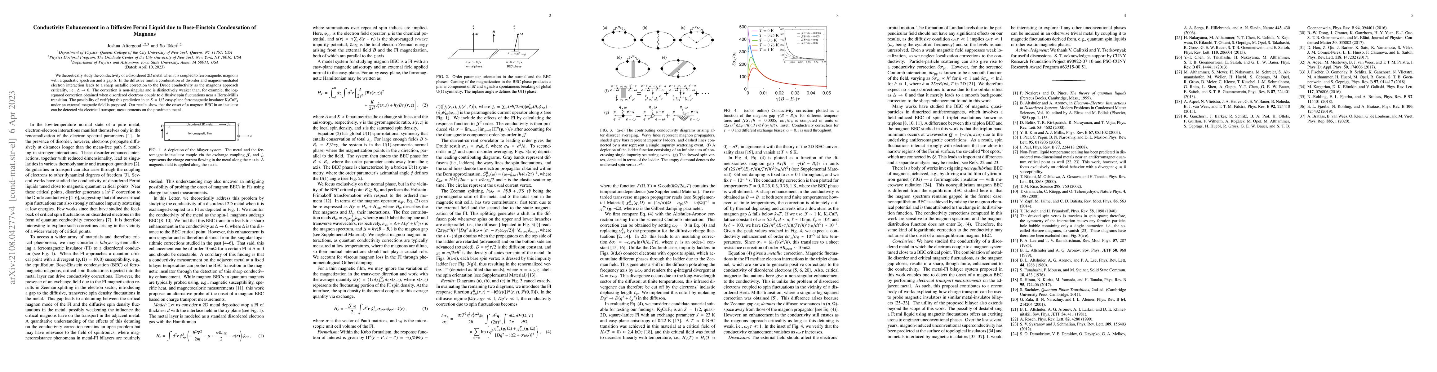 Thumbnail for Conductivity Enhancement in a Diffusive Fermi Liquid due to
  Bose-Einstein Condensation of Magnons