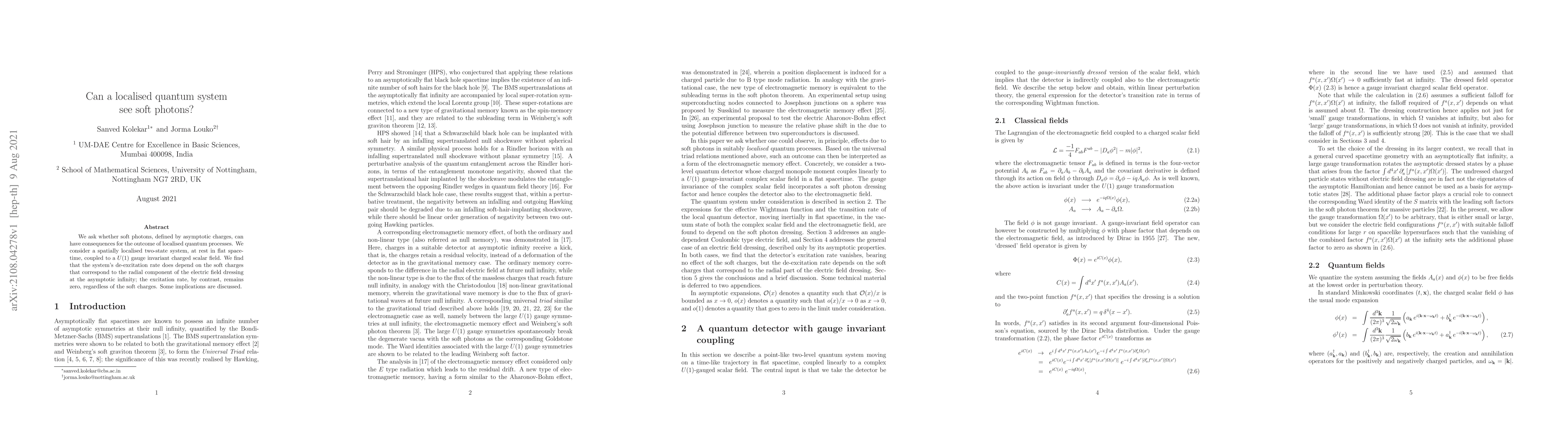 Thumbnail for Can a localised quantum system see soft photons?