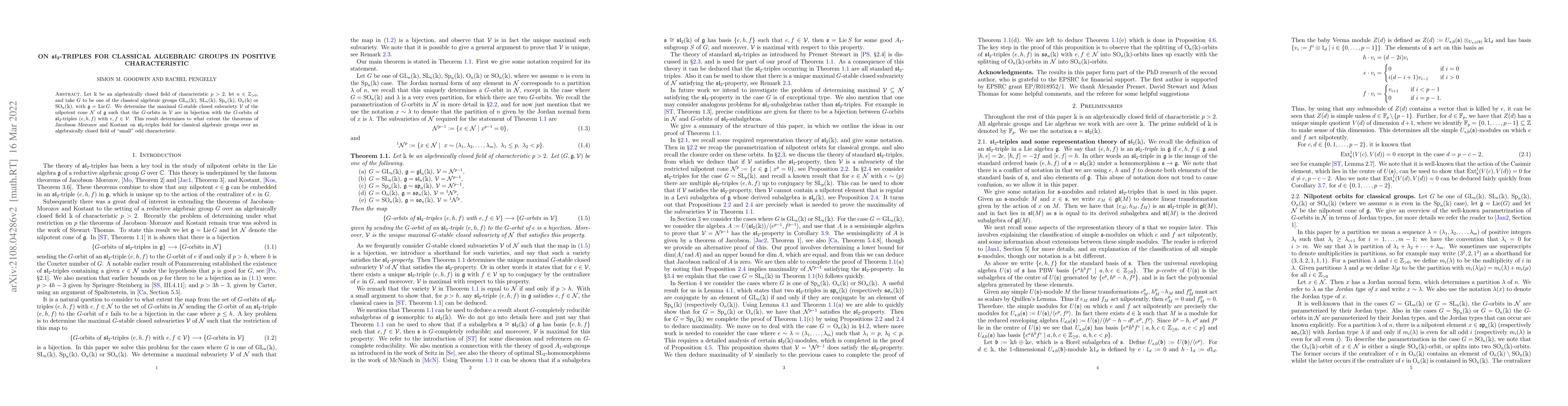 Thumbnail for On $\mathfrak{sl}_2$-triples for classical algebraic groups in positive
  characteristic