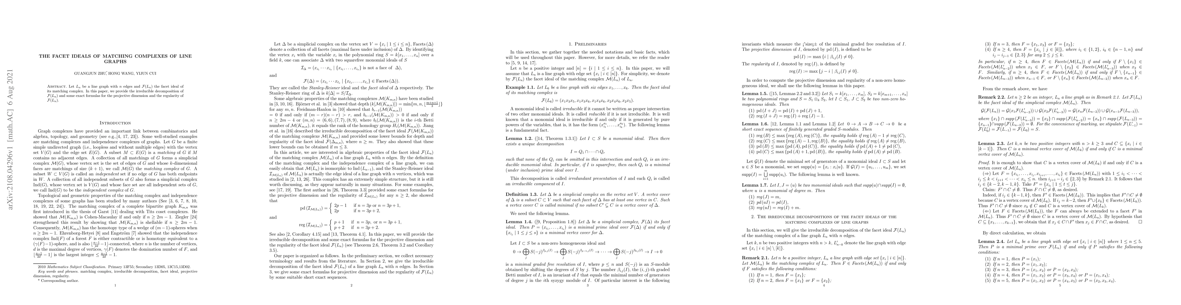 Thumbnail for The facet ideals of matching complexes of line graphs