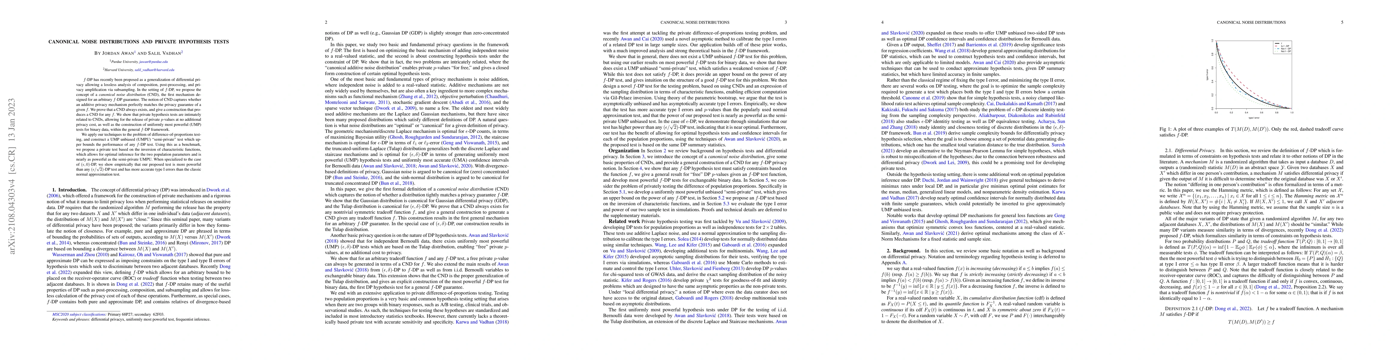 Thumbnail for Canonical Noise Distributions and Private Hypothesis Tests