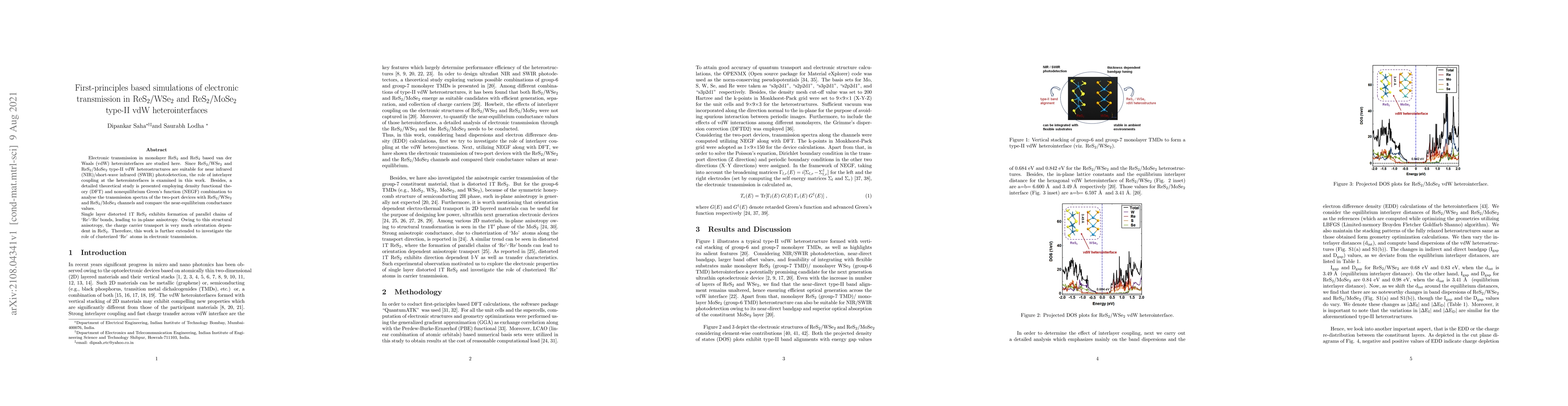 Thumbnail for First-principles based simulations of electronic transmission in
  ReS$_{2}$/WSe$_{2}$ and ReS$_{2}$/MoSe$_{2}$ type-II vdW heterointerfaces
