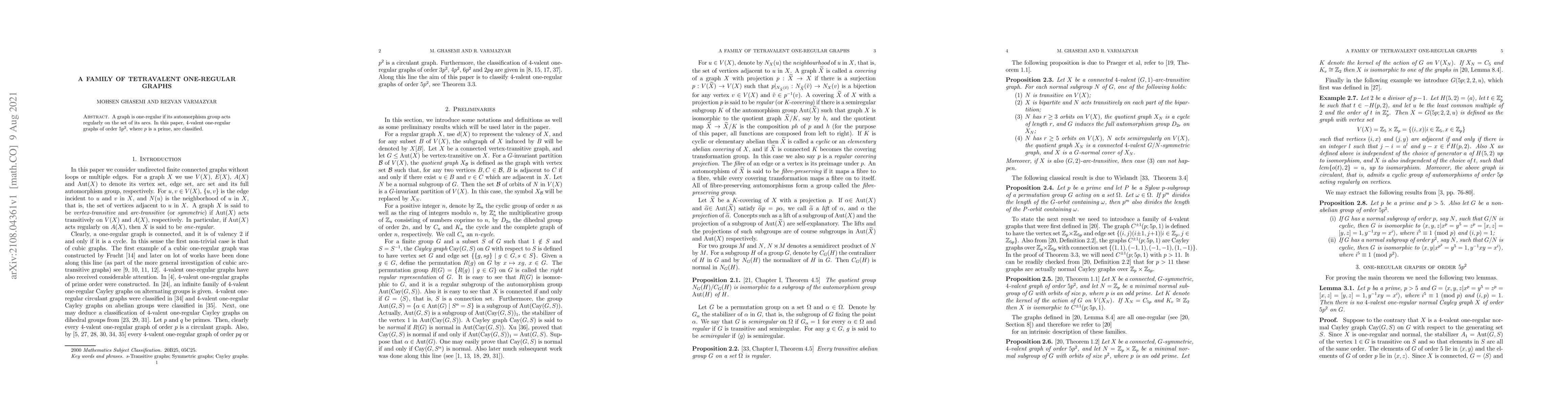 Thumbnail for A family of tetravalent one-regular graphs