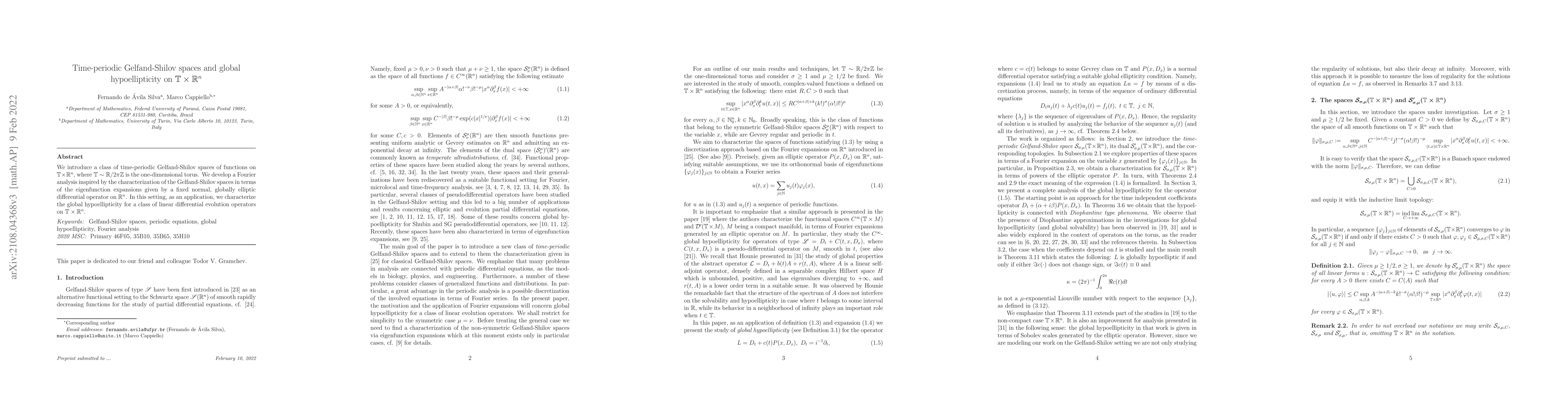 Thumbnail for Time-periodic Gelfand-Shilov spaces and global hypoellipticity on
  $\mathbb{T} \times \mathbb{R}^n$